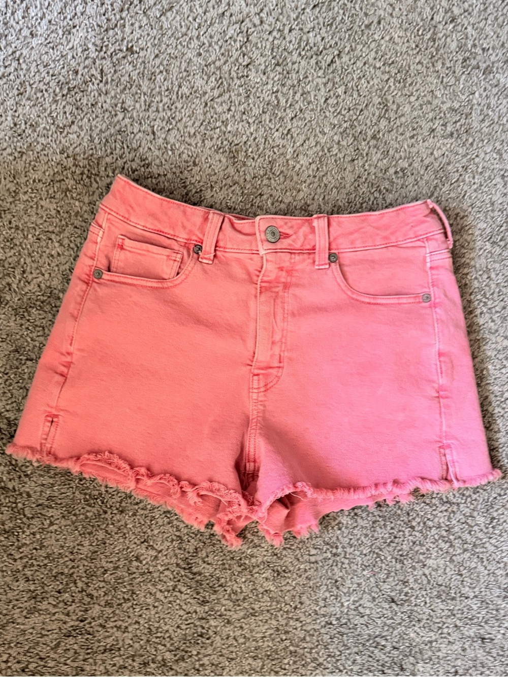 American Eagle Outfitters Coral-Pink Frayed Denim Shorts